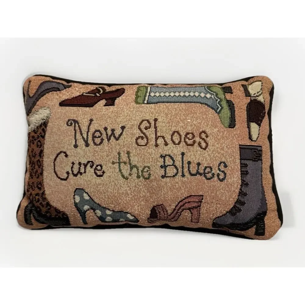 Vintage Tapestry Throw Pillow “Shoes Cure The Blues” 12’ X 8’ Fast Ship 3469-21